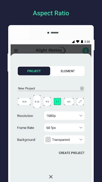 Alight Motion Mod Apk aspect ratio